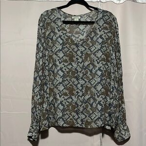 Lucky Brand Blue and Brown Patterned Blouse